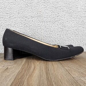 Salvatore Ferragamo 8.5 Boutique Black Fabric Pumps Heels Classic Elegant Shoes
